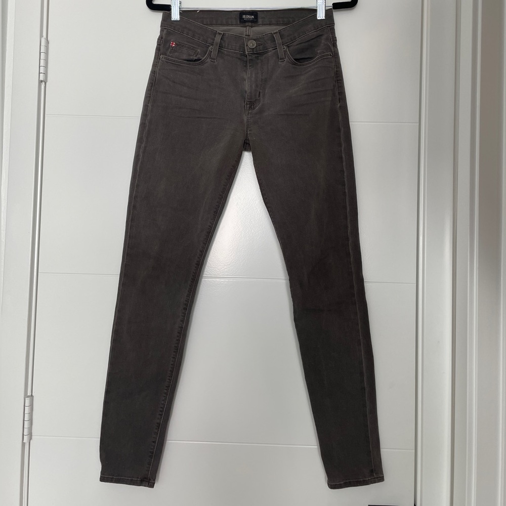 Hudson Jeans Nico Mid Rise Skinny Jeans Charcoal Black Stretch | Size 27 - Picture 9 of 14